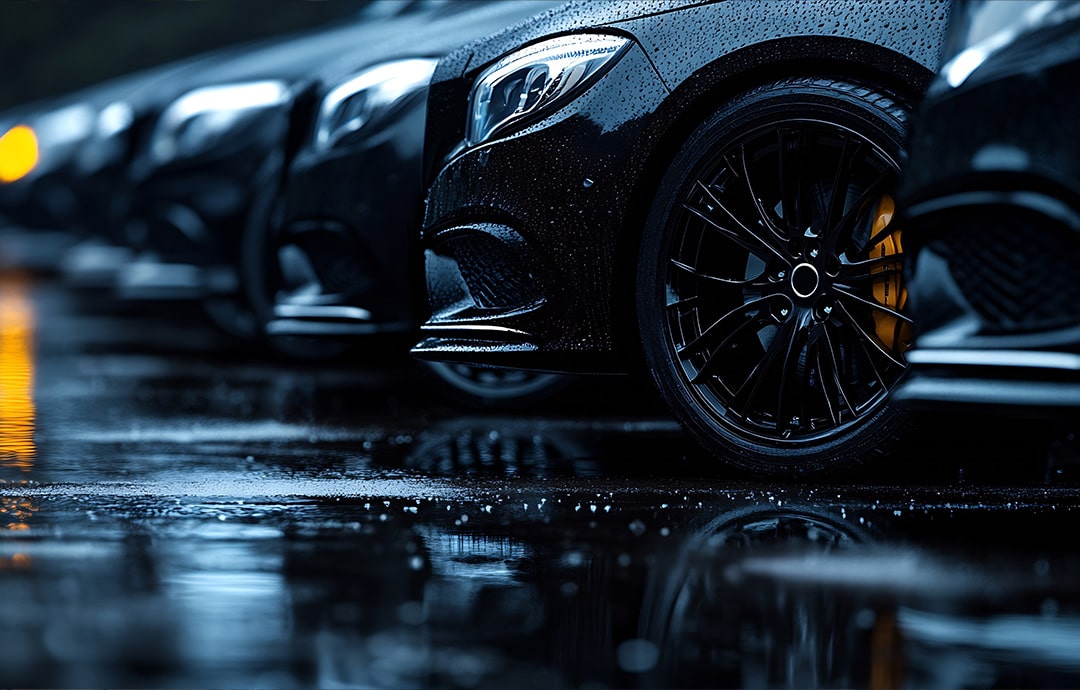 並んだ黒い車